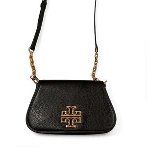 EUC Tory Burch Britten Mini convertible leather crossbody bag in black with gold
